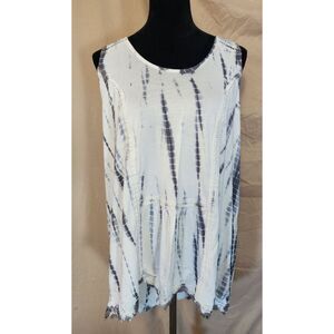Knox Rose sleeveless white and gray tie-dye and hi-low tunic tank top Sz XL